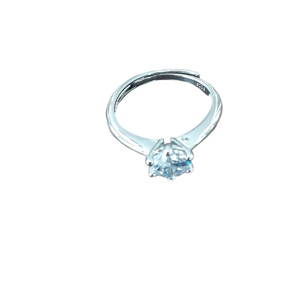 Jewelry - Lovely Cocktail Ring Adjustable Band Large Zircon Faux Diamond in Silver Setting